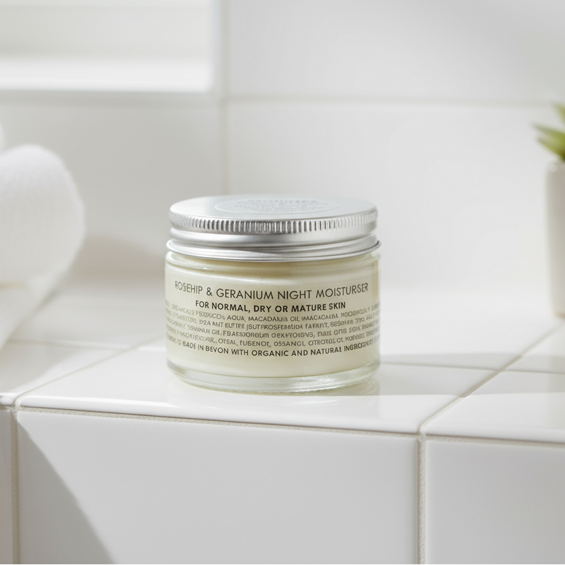 A jar of Apothespa Rosehip & Geranium Night Moisturiser for normal dry or mature skin.